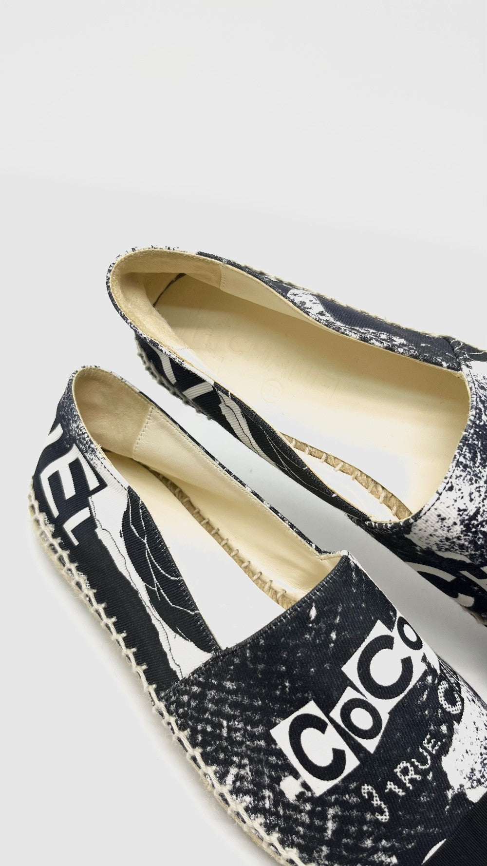Brand New. Chanel Espadrilles Printed Canvas Grosgrain Black/White. 39|15764