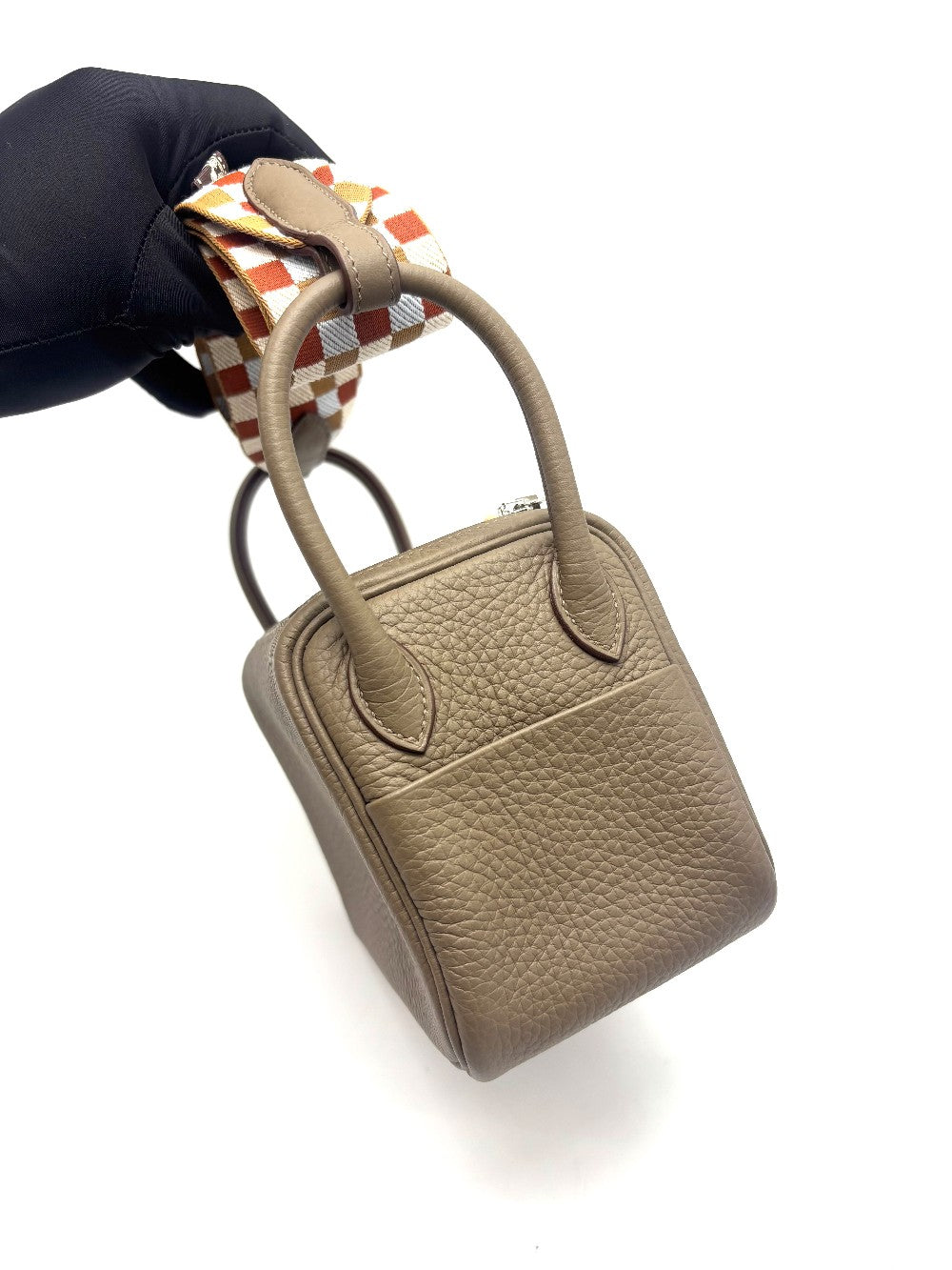 Unused. Hermes Mini Lindy Etoupe Quadrille Strap Clemence PHW.WMM475SM|17896