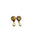 Preowned. Chanel Vintage Faux Pearl Drop Clip On Earrings YG|17135