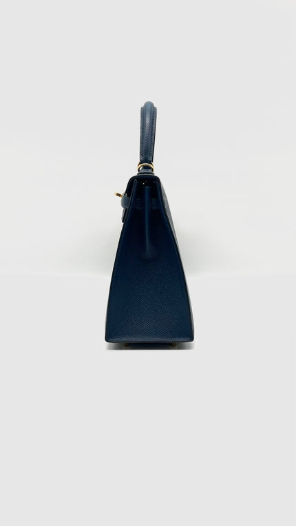 Like New. Hermes Kelly 25 Bleu De Prusse Epsom Sellier GHW. WHA469KY|8269