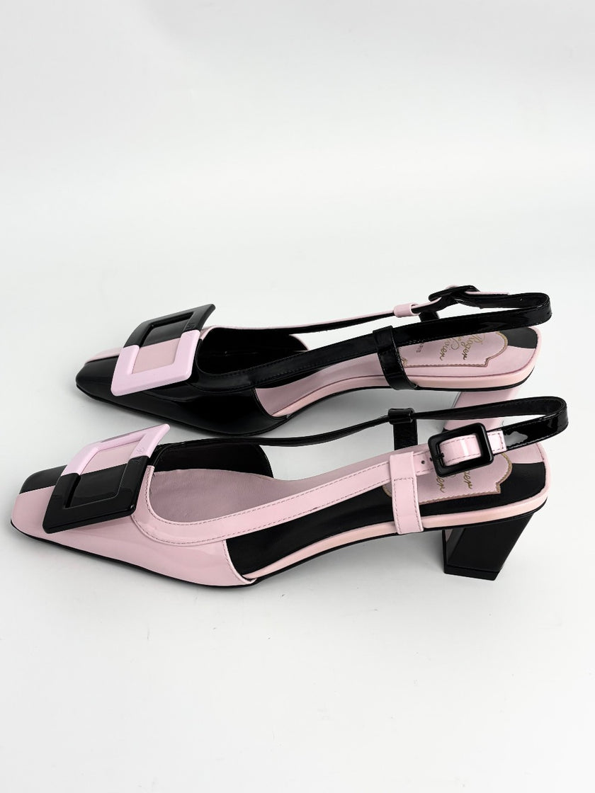 Brand New. Roger Belle Vivier Sling Back Patent Black/ Pink. 36|12793