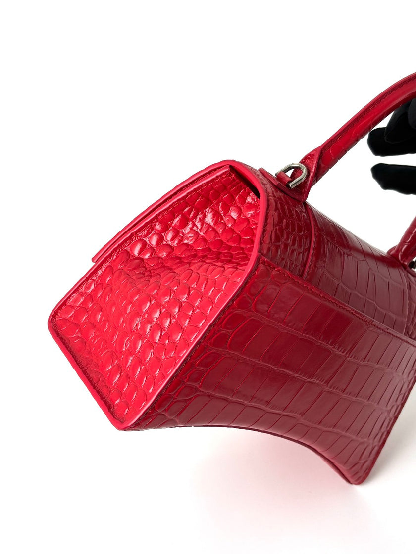 Like New. Balenciaga Hourglass Croc Red Top Handle|5904
