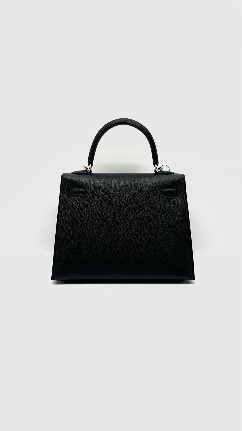 Brand New. Hermes Kelly 25 Black Epsom Sellier PHW. KMU951PA|14355