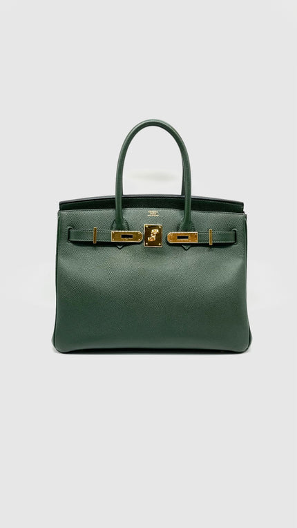 Preowned. Hermes Birkin 30 Vert Anglais Epsom GHW. Square RC0106|14777