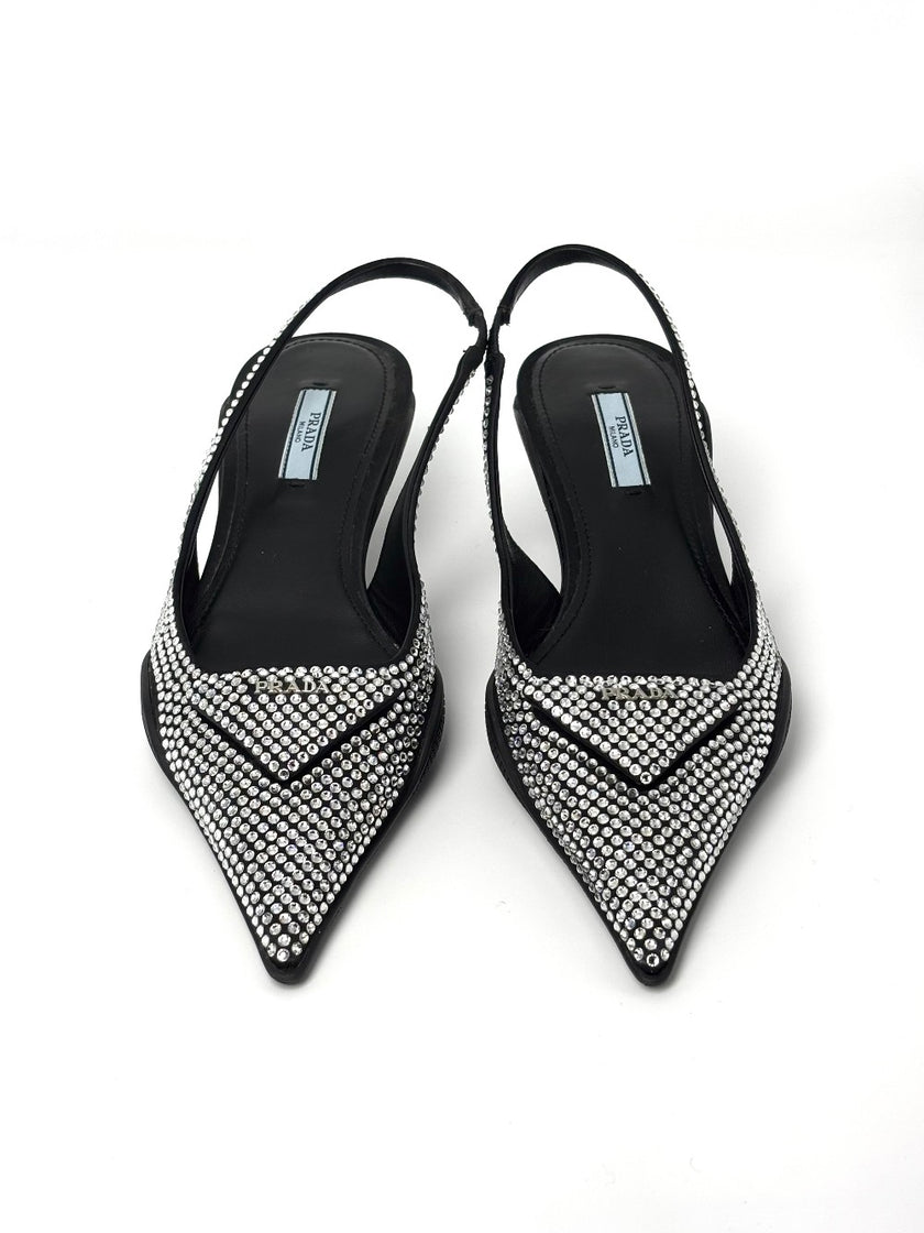 Unused. Prada Slingback Studded Black. 36.5|8949