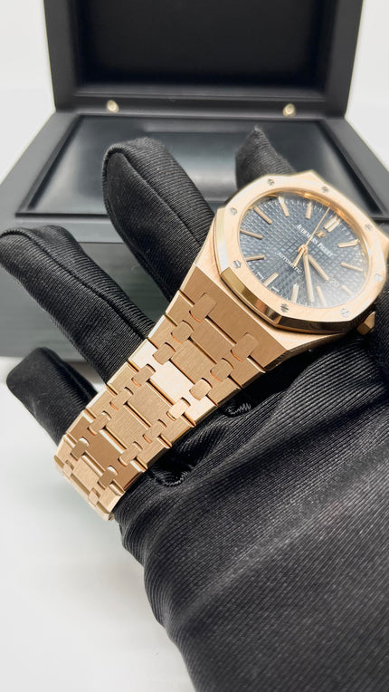 Preowned. AP Royal Oak Full Rosegold Blue Dial 41MM 2016 17+4 Links|11459