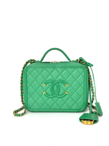 Preowned. Chanel Vanity Filigree Green Caviar GHW. 24008039|8054