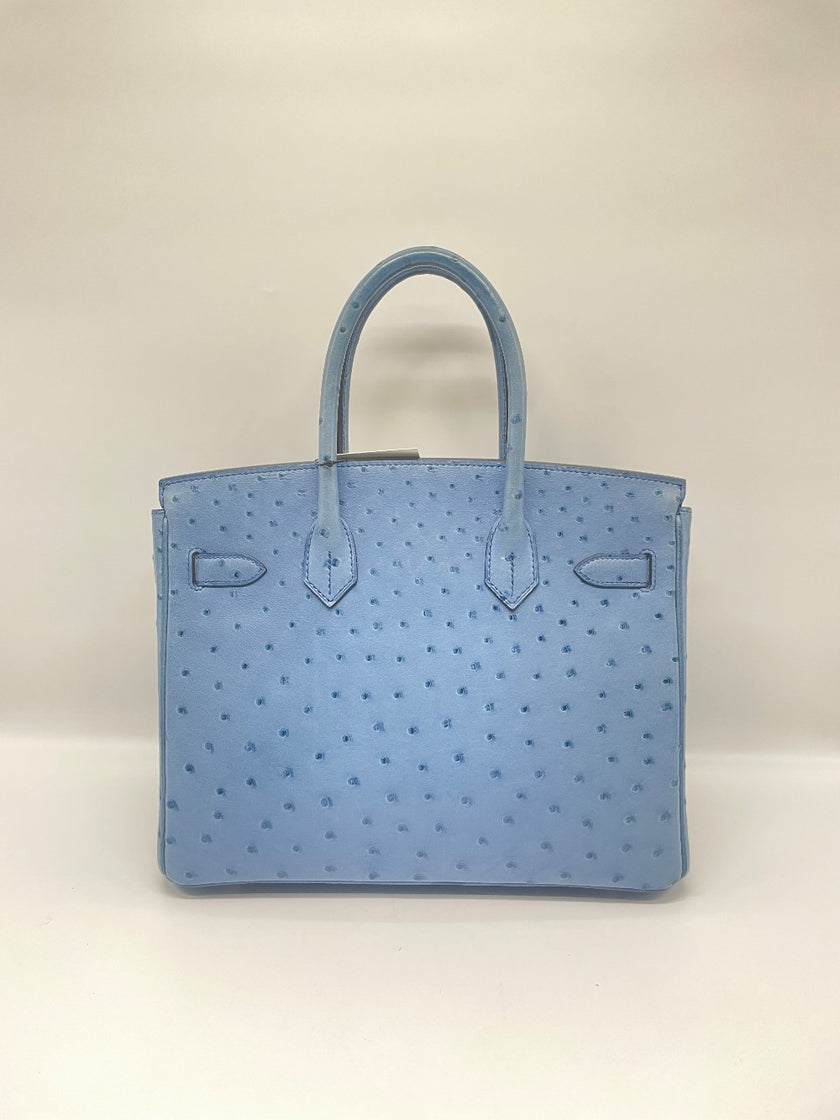 Preowned. Hermes Birkin 30 Blue Mykonos Ostrich GHW. DSA278CA|13192
