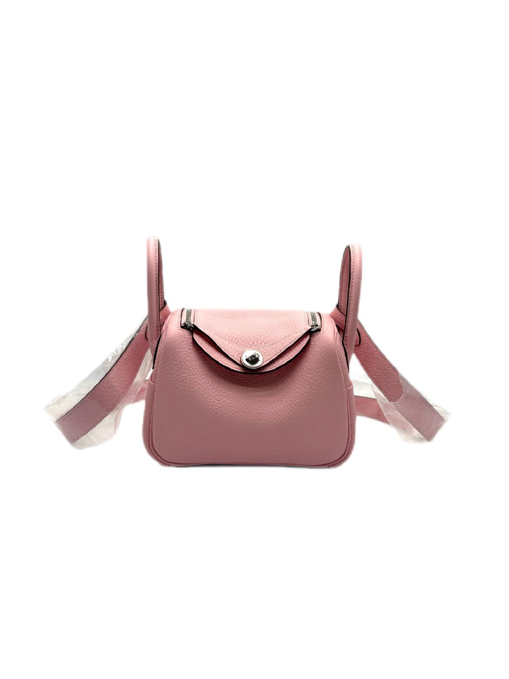 Brand New. Hermes Mini Lindy Rose Sakura/New White Clemence PHW. GPY245UH|17410