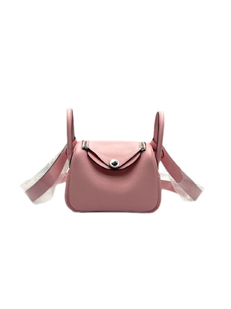 Brand New. Hermes Mini Lindy Rose Sakura/New White Clemence PHW. GPY245UH|17410
