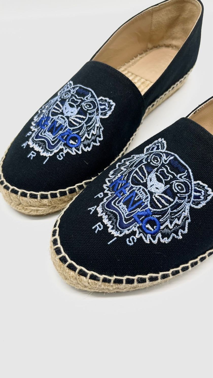 Preowned. Kenzo Espadrille Tiger Head Canvas Black. 40|13470