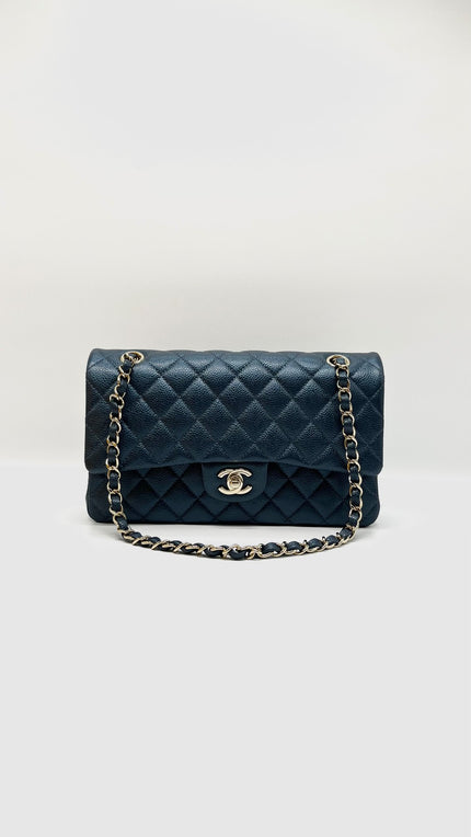 Like New. Chanel Medium Double Flap Irredescent Blue Caviar CHW. 25965668|9281