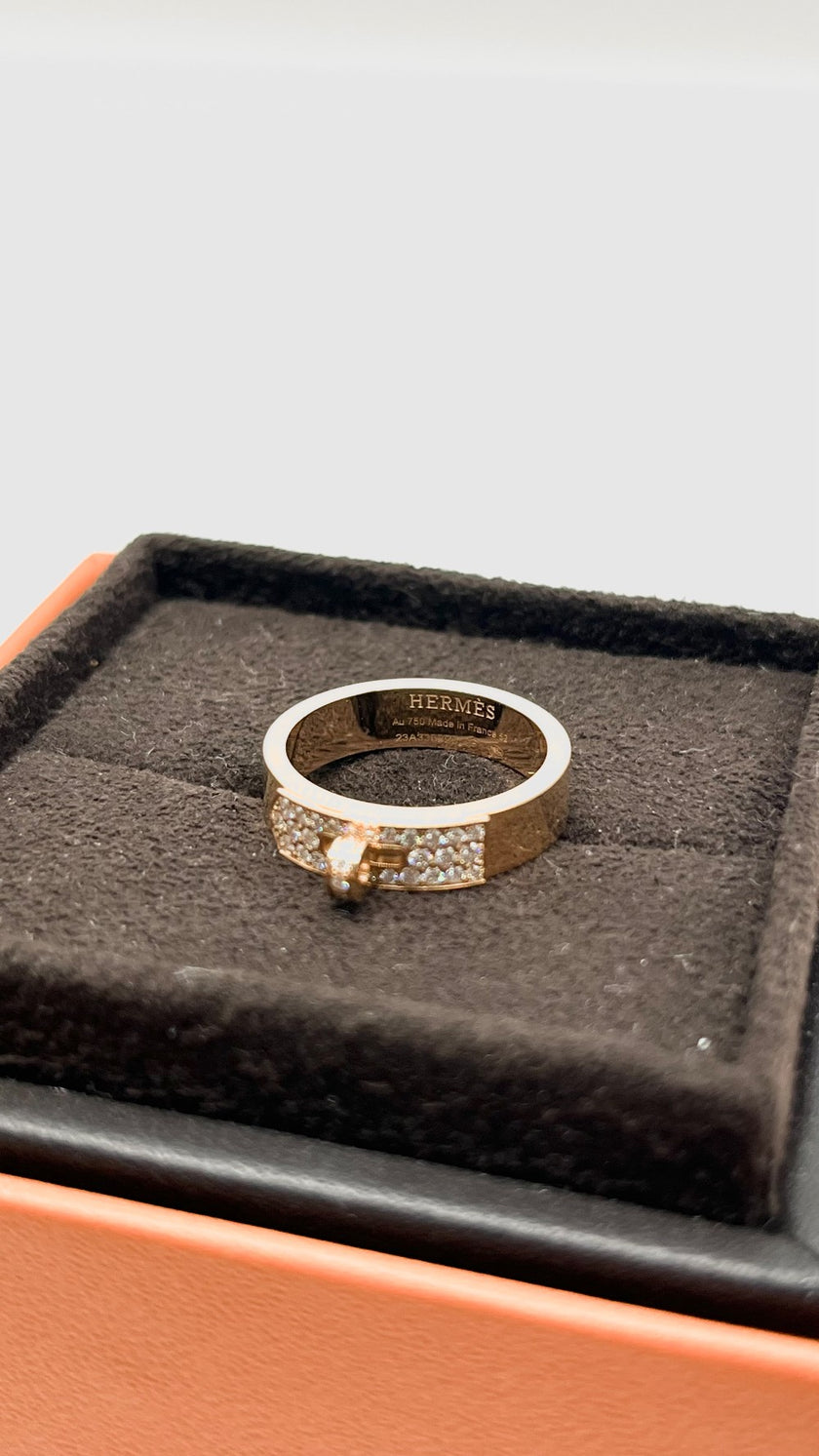 Brand New. Hermes Kelly Ring With Diamonds Rosegold Size 52. 23A33682|9341