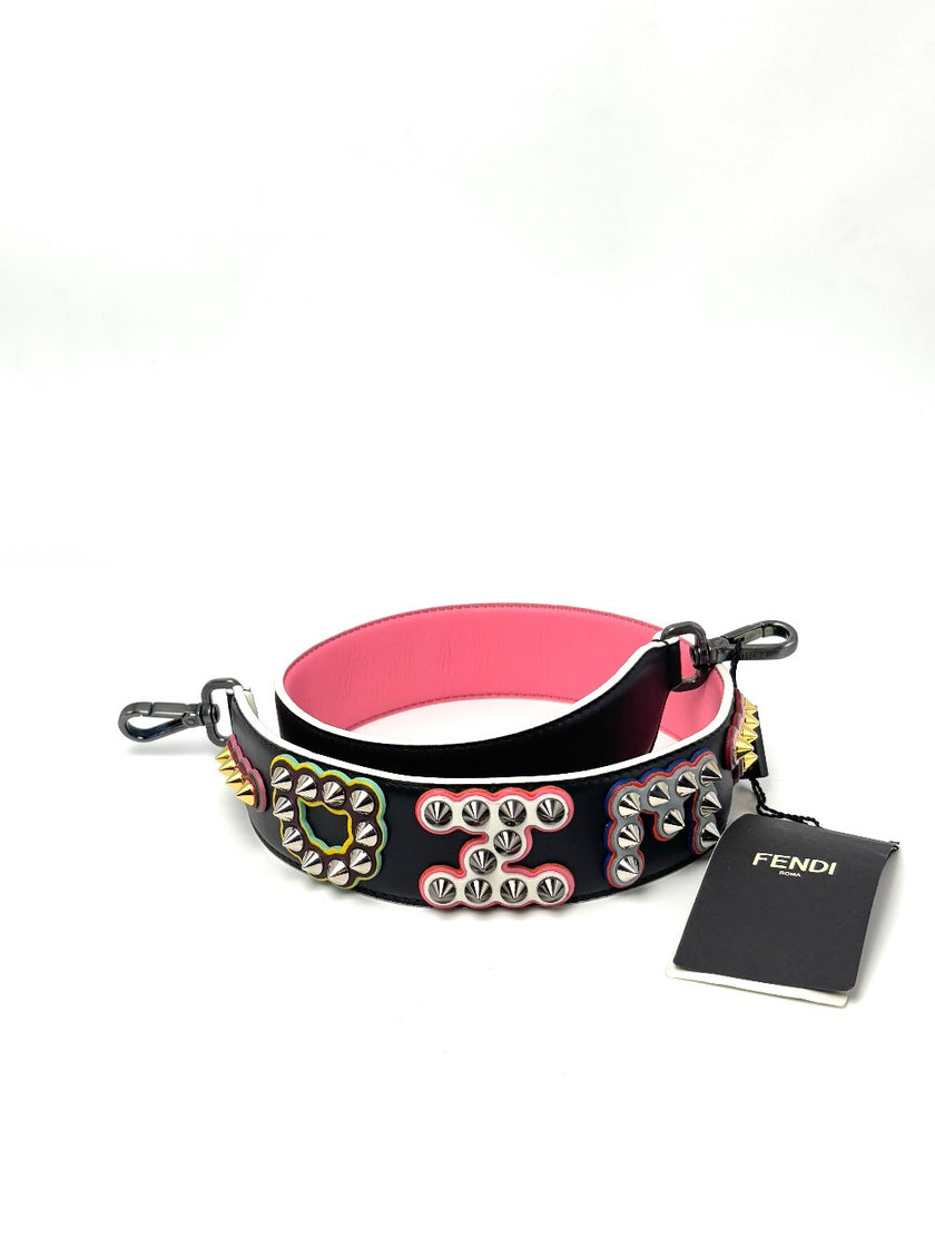 Brand New. Fendi Studded Bag Strap Black/Pink|6749