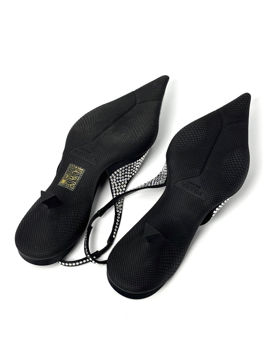 Unused. Prada Slingback Studded Black. 36.5|8953