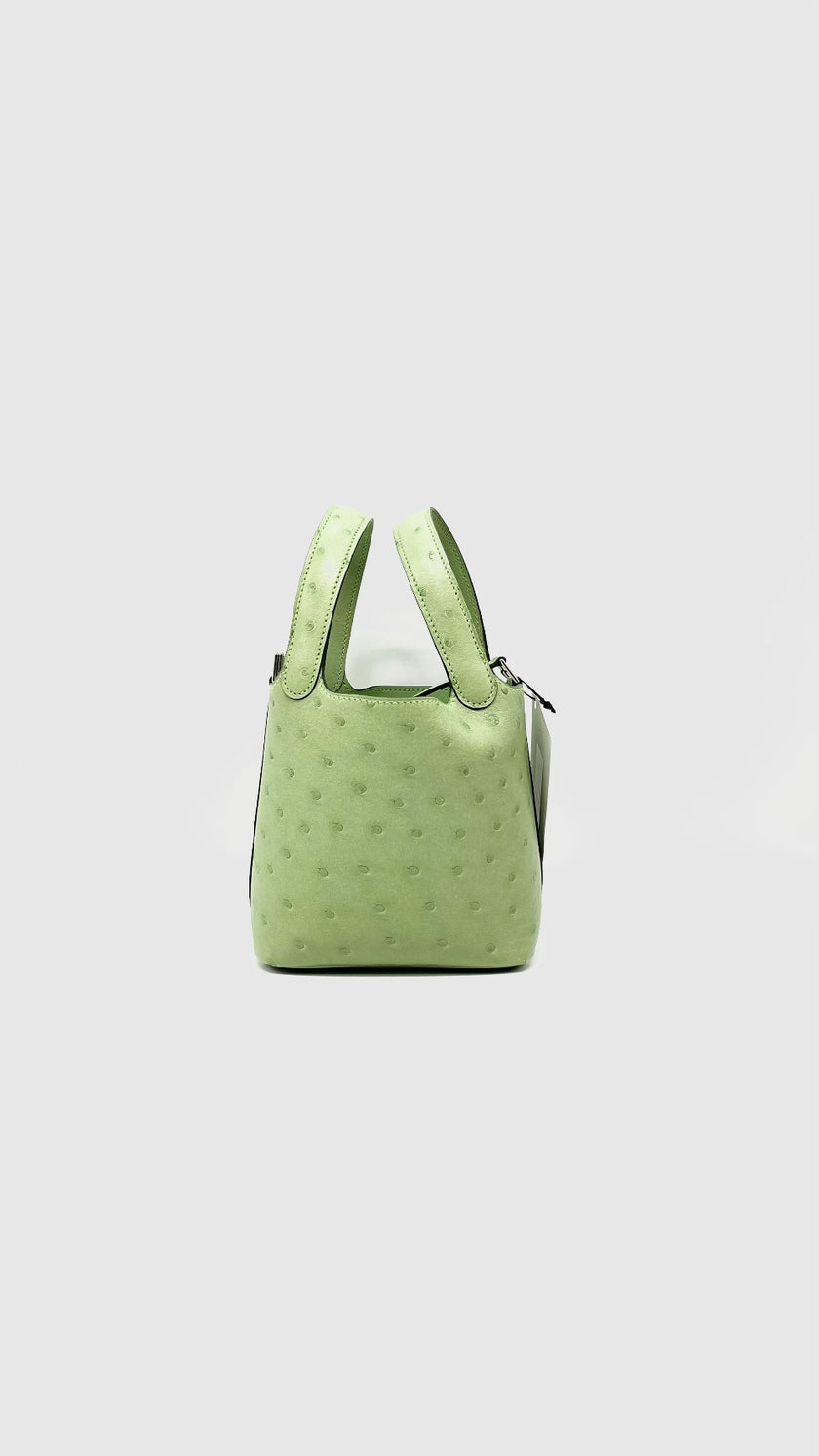 Unused. Hermes Picotin Lock Micro Ostrich Vert Criquet PHW. BSA010BT|15274