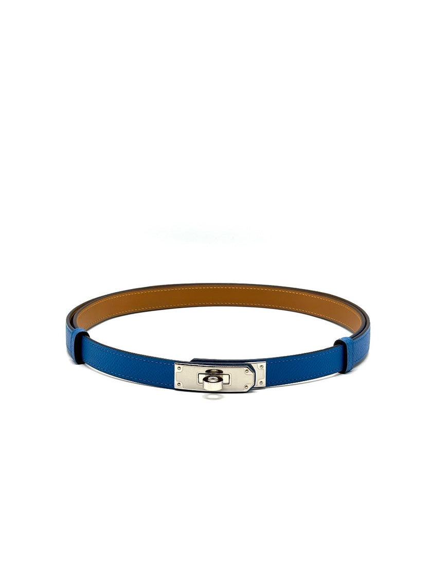 Brand New. Hermes Kelly Belt Blue Izmir PHW|8883