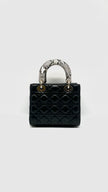 Like New. Lady Dior Small Black Lambskin with Snakeskin Top Handle GHW. 02MA0254|14678