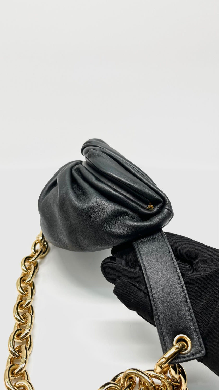 Unused. Bottega Chain Pouch Belt Bag Black. GHW|13403