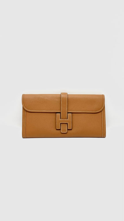 Preowned. Hermes Jige Clutch Gold Epsom. KP35|12997