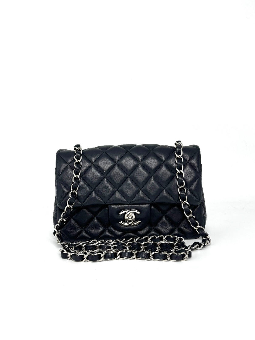 Preowned. Chanel Mini Rectangular Flap Black SHW Lambskin. 28516584|13209