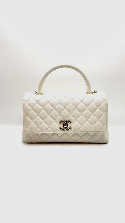 Preowned. Chanel Coco Handle Medium White Caviar CHW. LC22JU22|16103