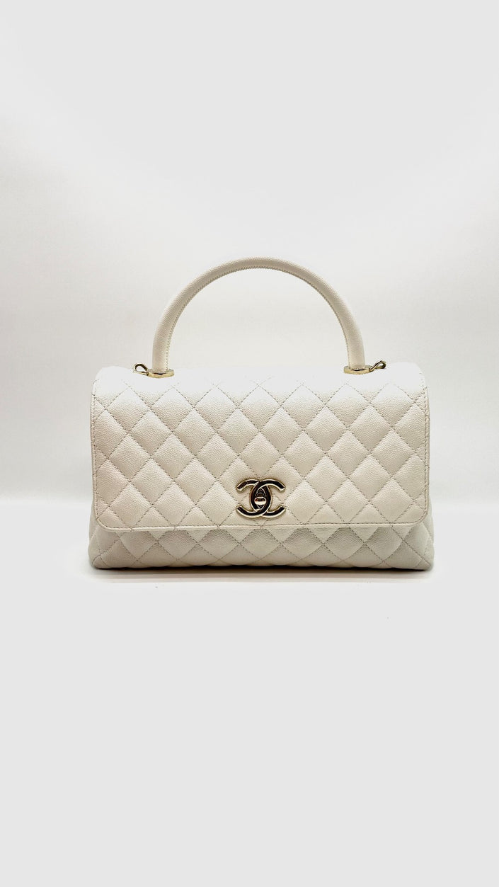 Preowned. Chanel Coco Handle Medium White Caviar CHW. LC22JU22|16103