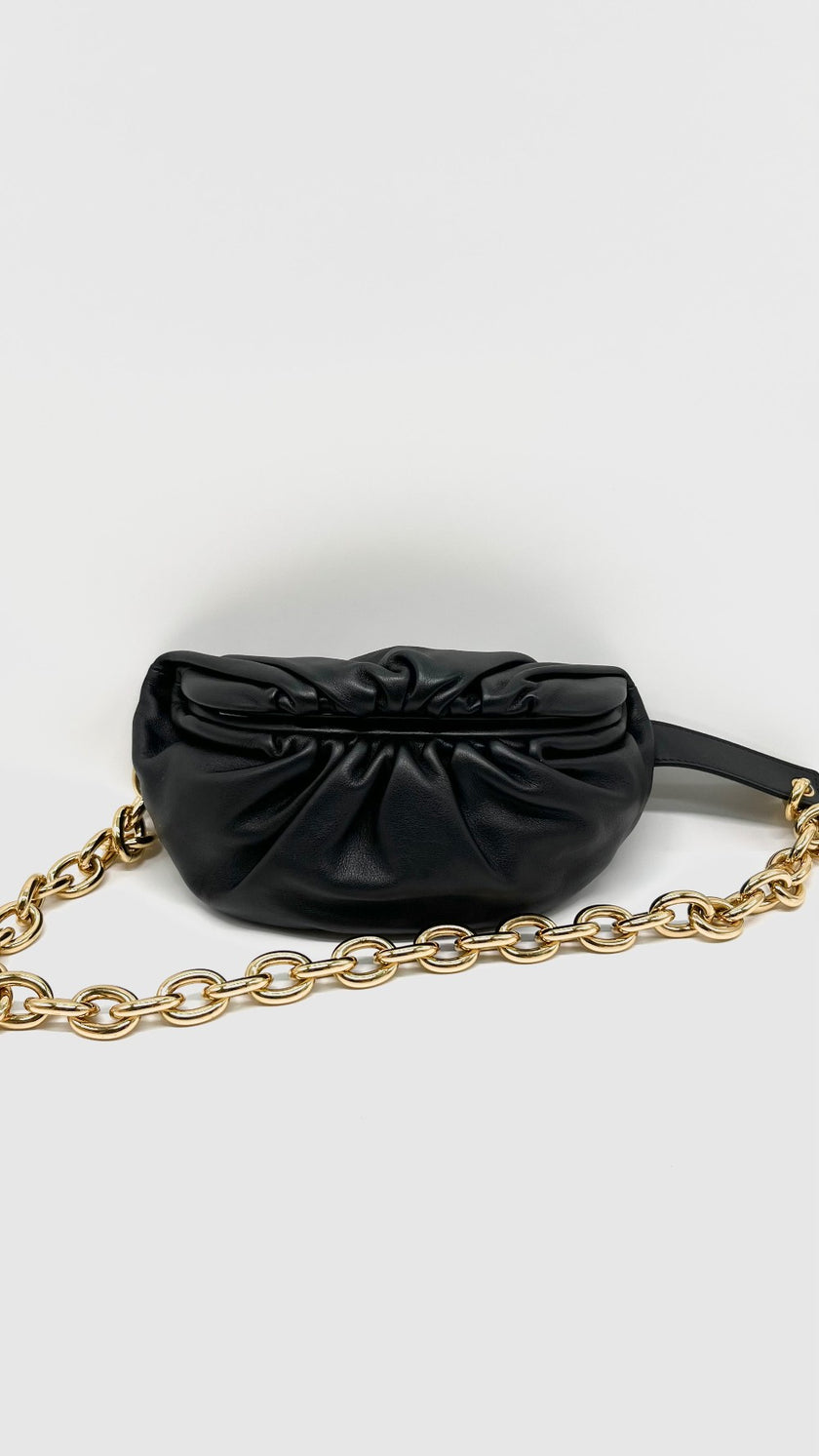 Unused. Bottega Chain Pouch Belt Bag Black. GHW|13402