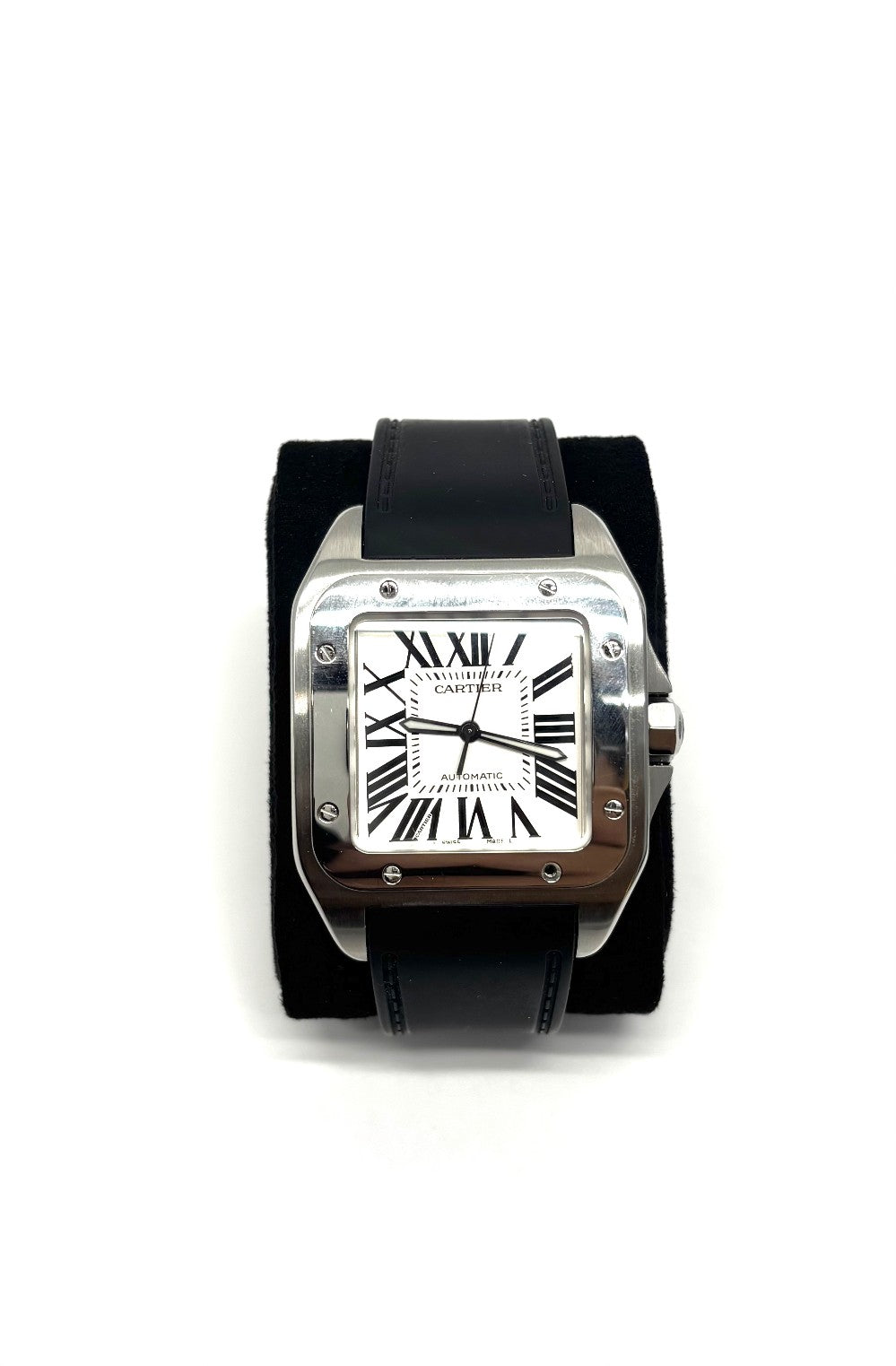Preowned. Cartier Santos XL 100 White Roman Black Strap|16852