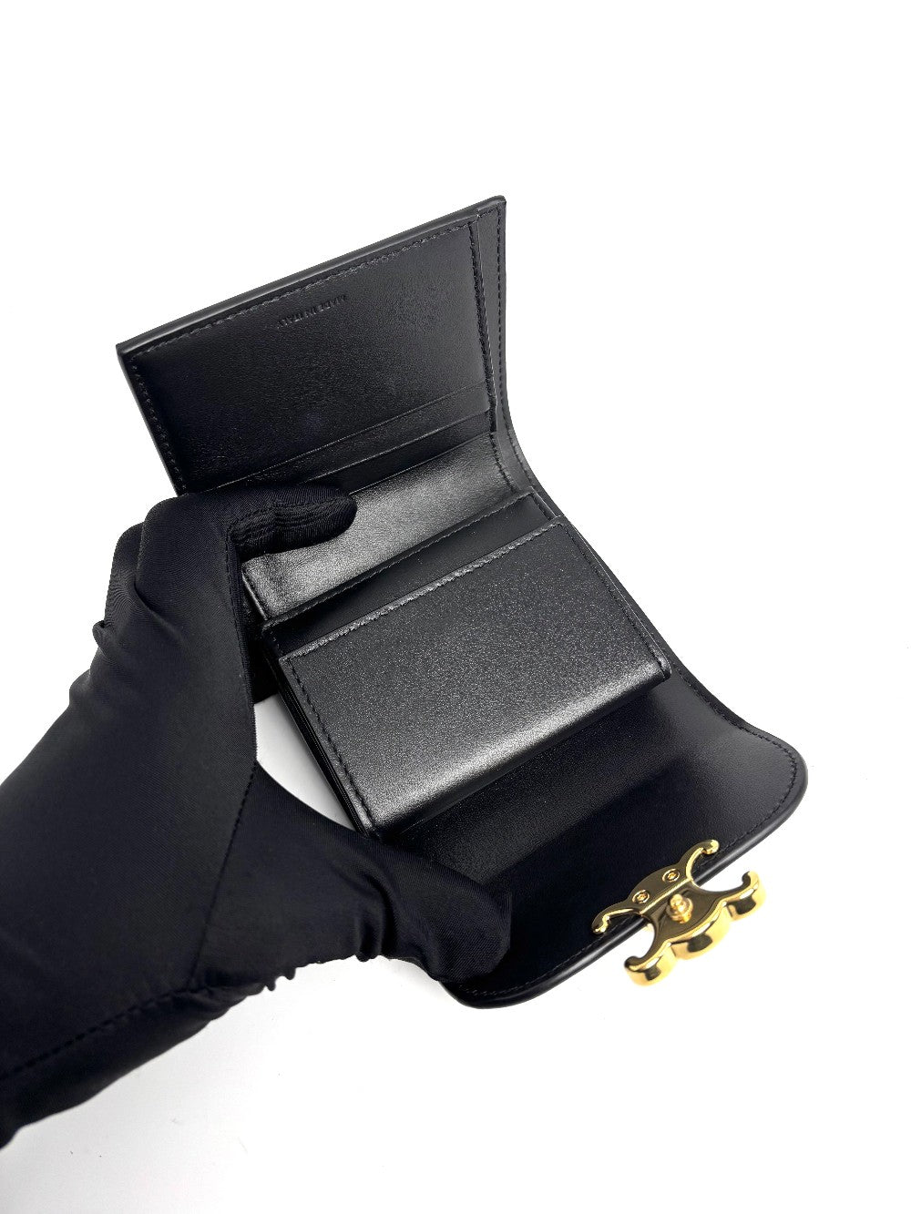 Preowned. Celine Triomphe Flap Black Wallet|12558