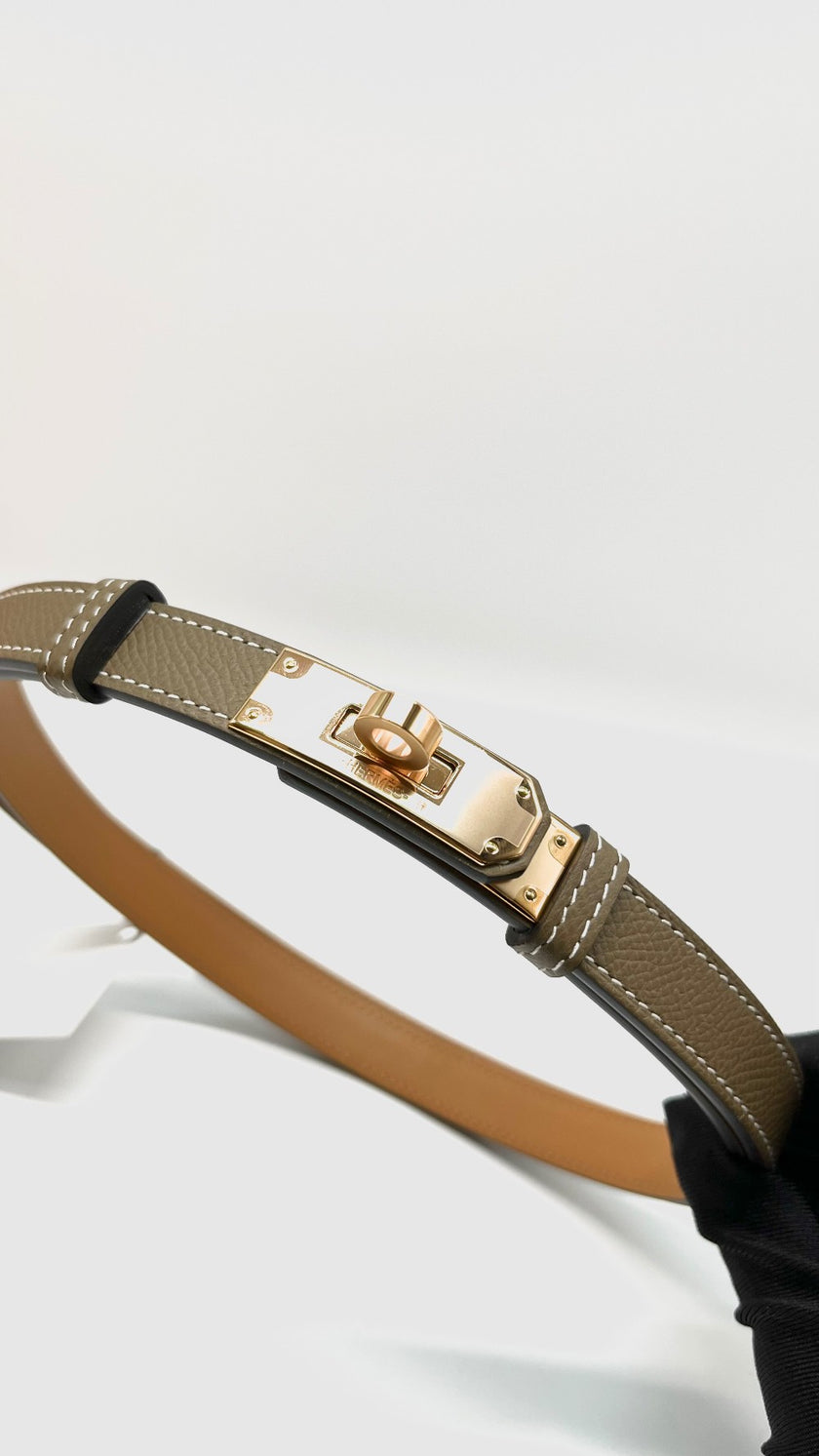 Brand New. Hermes Kelly Belt Etoupe RGHW. WID450CF|10132