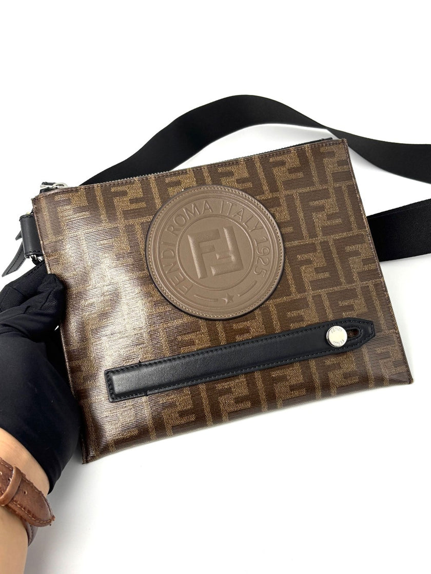 Preowned. Fendi Glazed Stamp Patch Crossbody Bag|9457