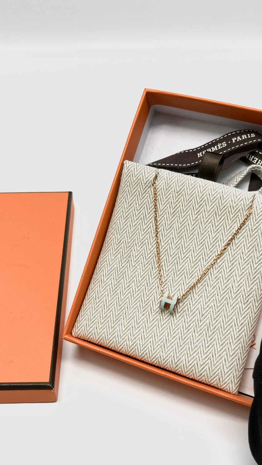 Brand New. Hermes H Pop Necklace Blue|9374