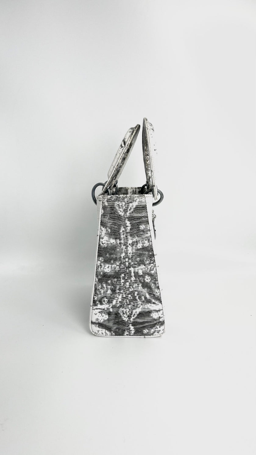 Preowned. Lady Dior Medium Lizard White. RU0010|4410