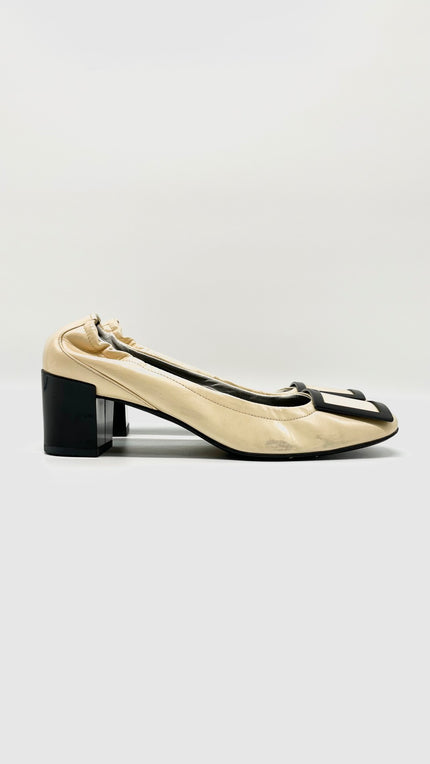 Brand New. Roger Vivier Low Heel Patent White. 37.5|10793