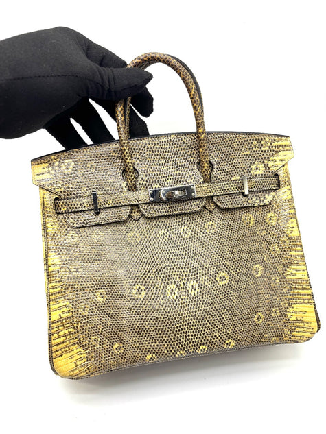 Preowned. Hermes Birkin 25 Lizard Ombre PHW. Square K|17464
