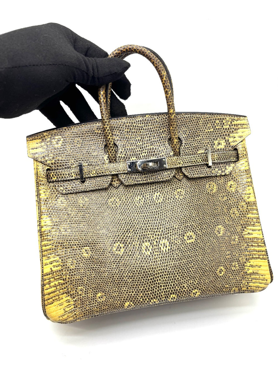 Preowned. Hermes Birkin 25 Lizard Ombre PHW. Square K|17464