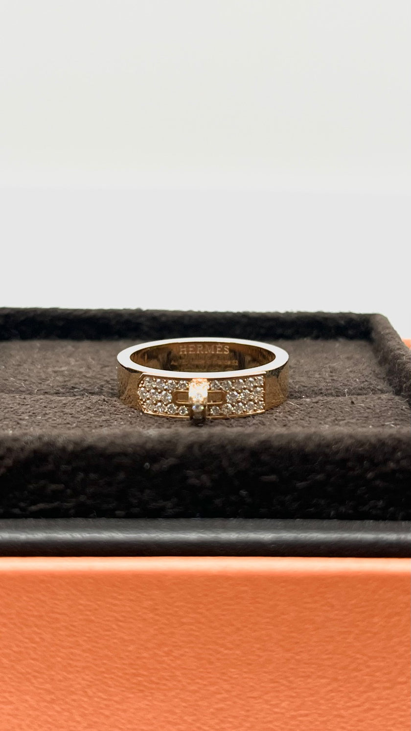 Brand New. Hermes Kelly Ring With Diamonds Rosegold Size 52. 23A33682|9340