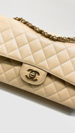 Like New. Chanel Medium Double Flap Caviar Beige GHW. U04NGEJ0|13129