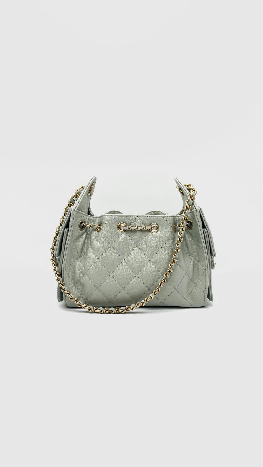 Like New. Chanel C25 Mini Light Green Caviar GHW. CK0UE6LE|16603