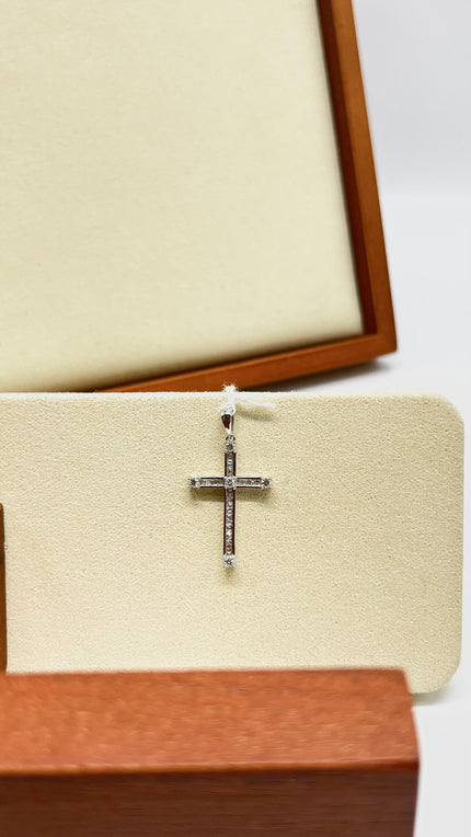 Brand New. Cross Diamond Pendant 0.288CT 16 inches length HK 14K White Gold|10934