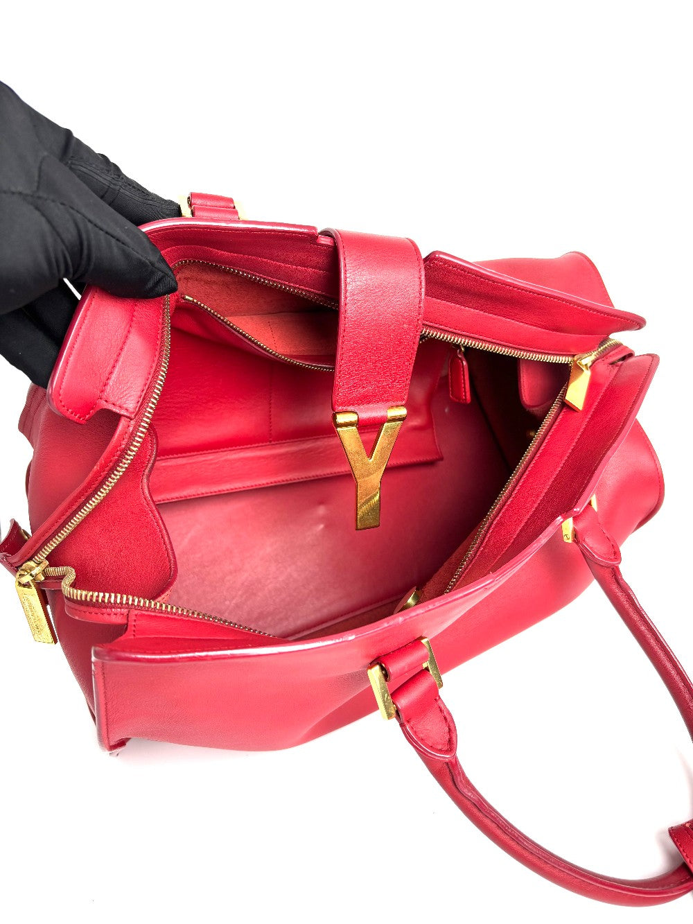 Preowned. YSL Cabas Chyc Medium Bag Calf Red|12453