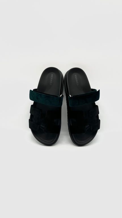 Unused. Hermes Chypre Velvet Black/Dark Green. 37|15375