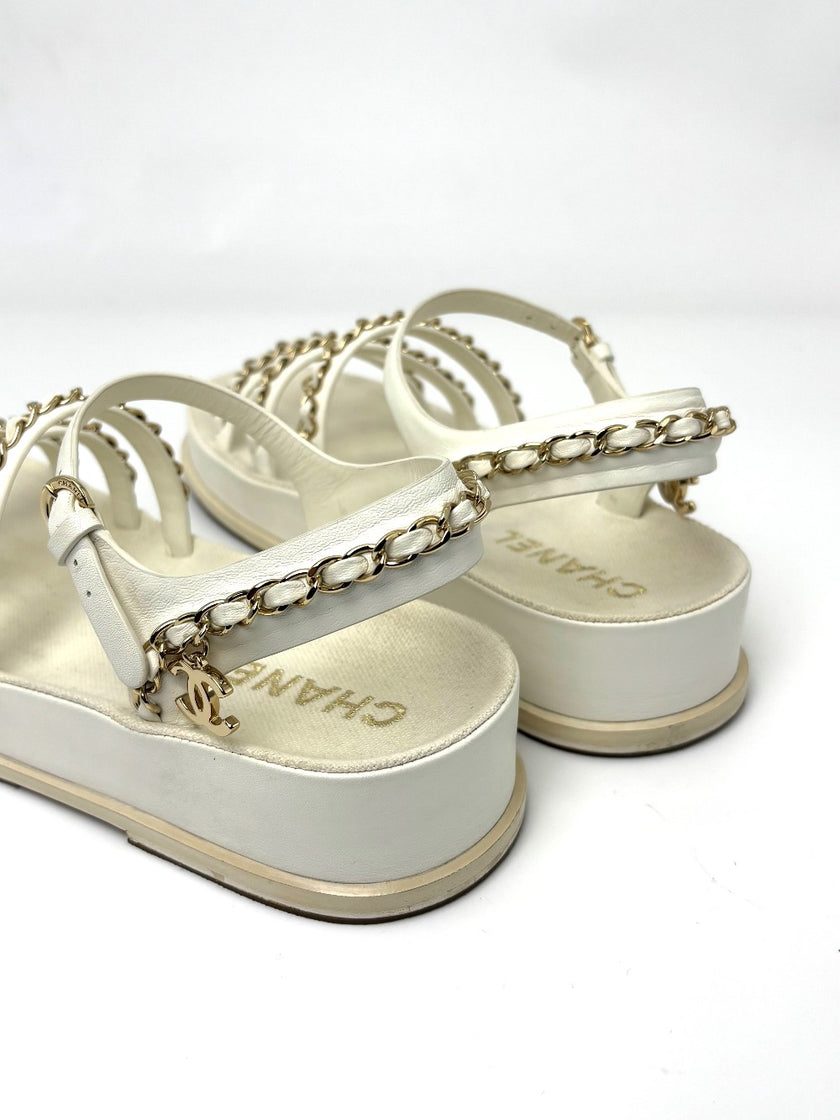 Brand New. Chanel Chain Sandals White. 37|6471