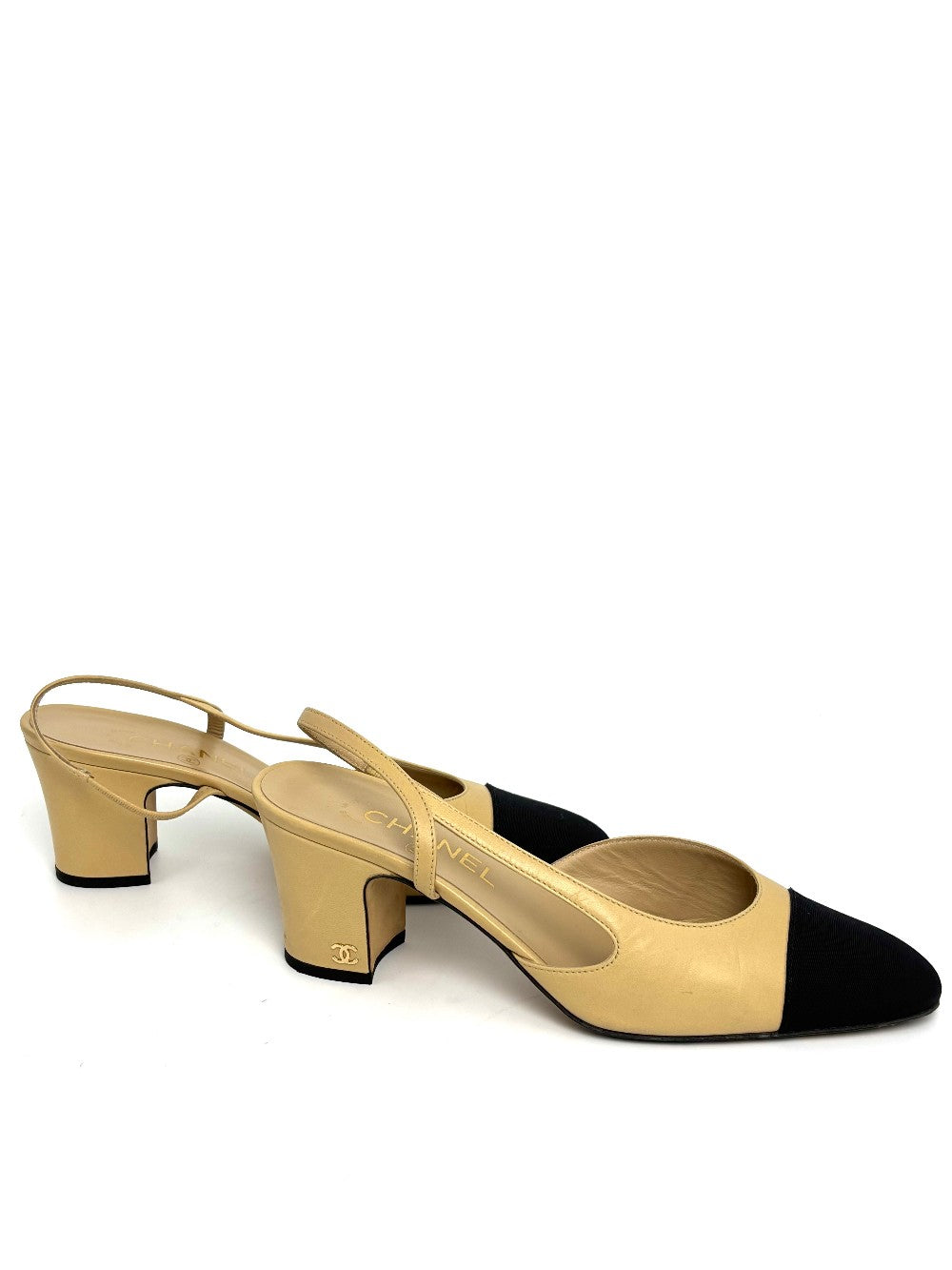 [SALE] Preowned. Chanel Sling Back Beige. 39|11111