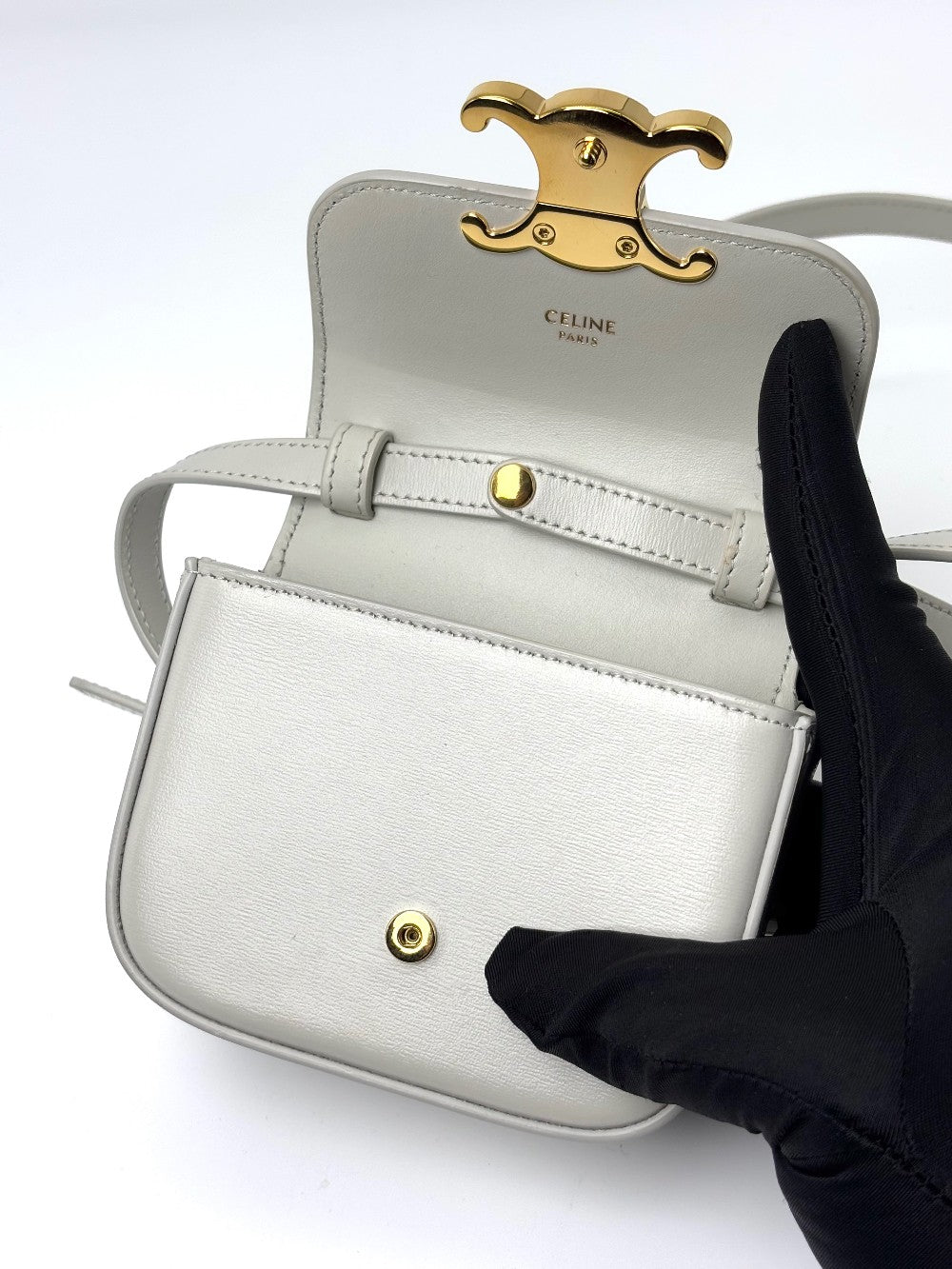 Like New. Celine Claude Mini Triomphe White|6585