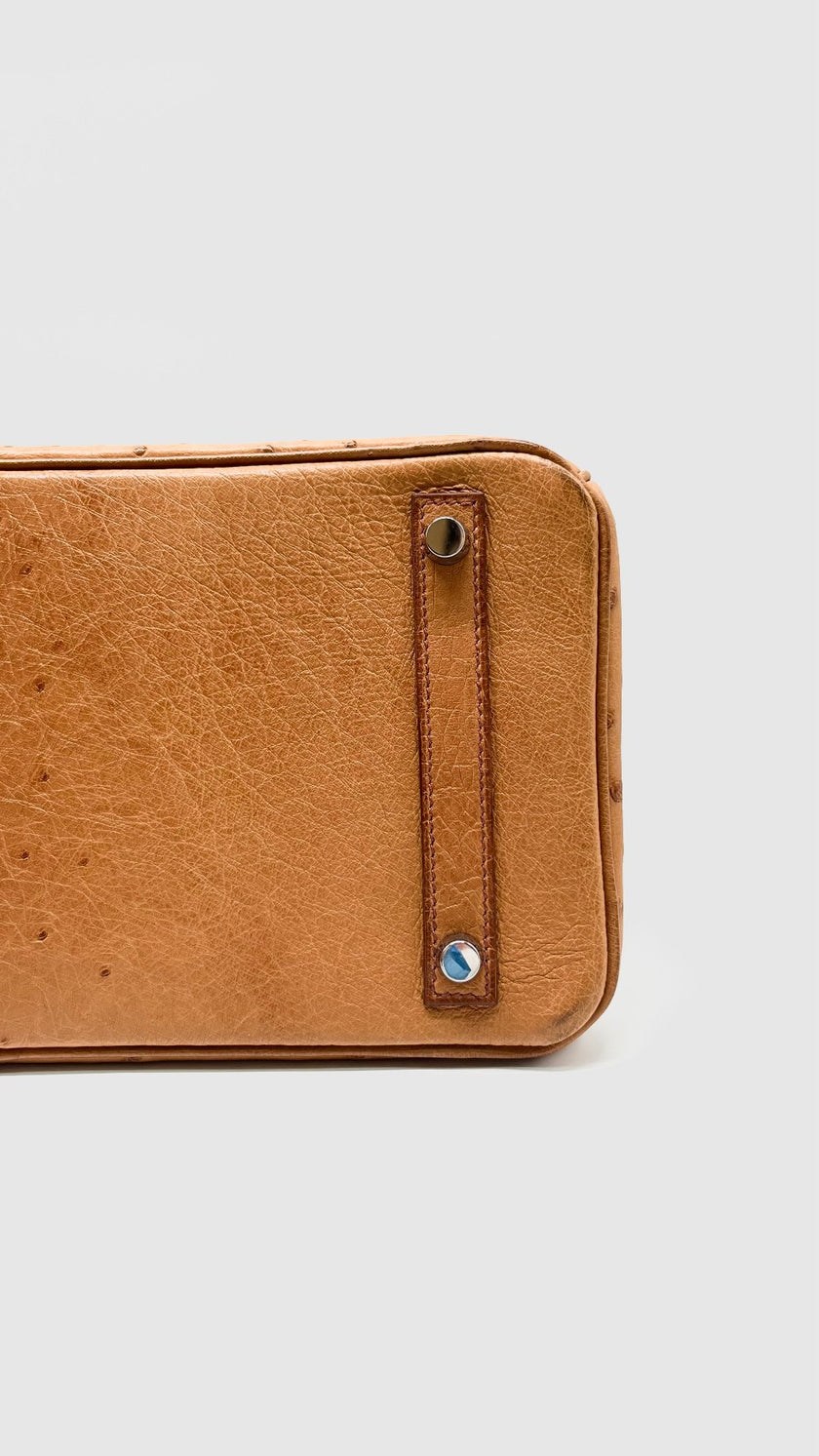 Preowned. Hermes Birkin 30 Ostrich Cognac PHW. J Square K19|11188