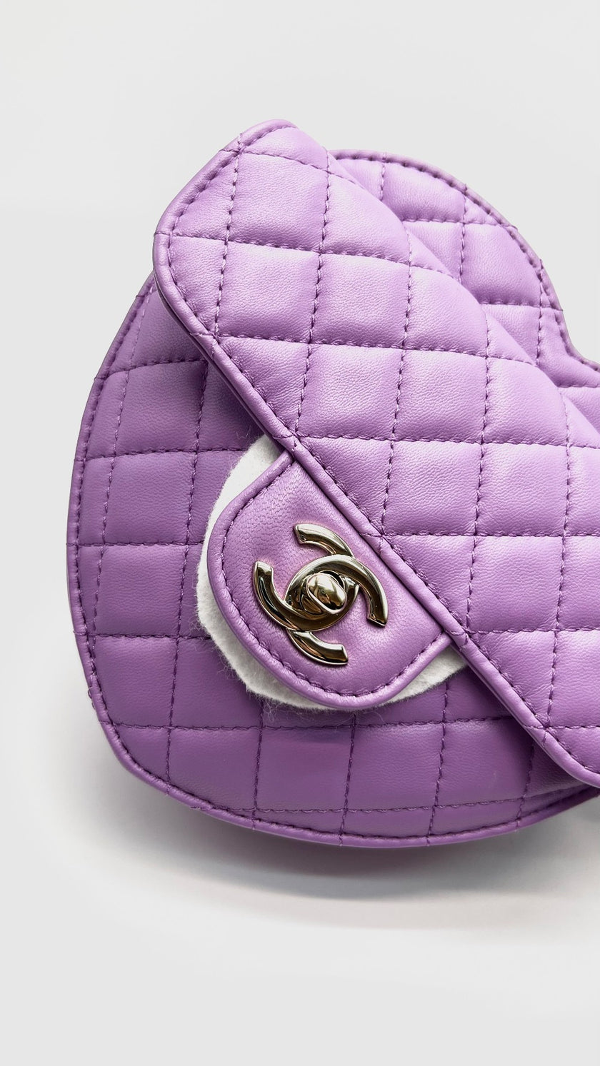 Unused. Chanel CC Inlove Heart Bag Purple Lambskin GHW. XN3K6N5C|15546