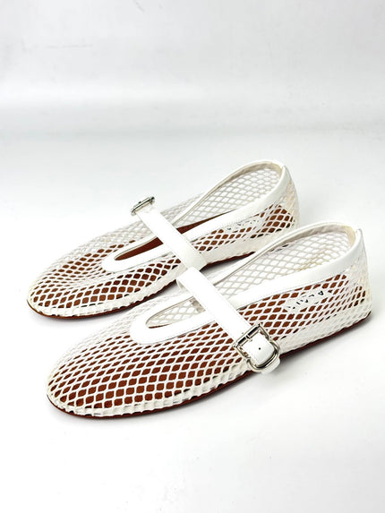 Brand New. Alaia Ballet Flats Fishnet Patent White Calfskin. 37|7357