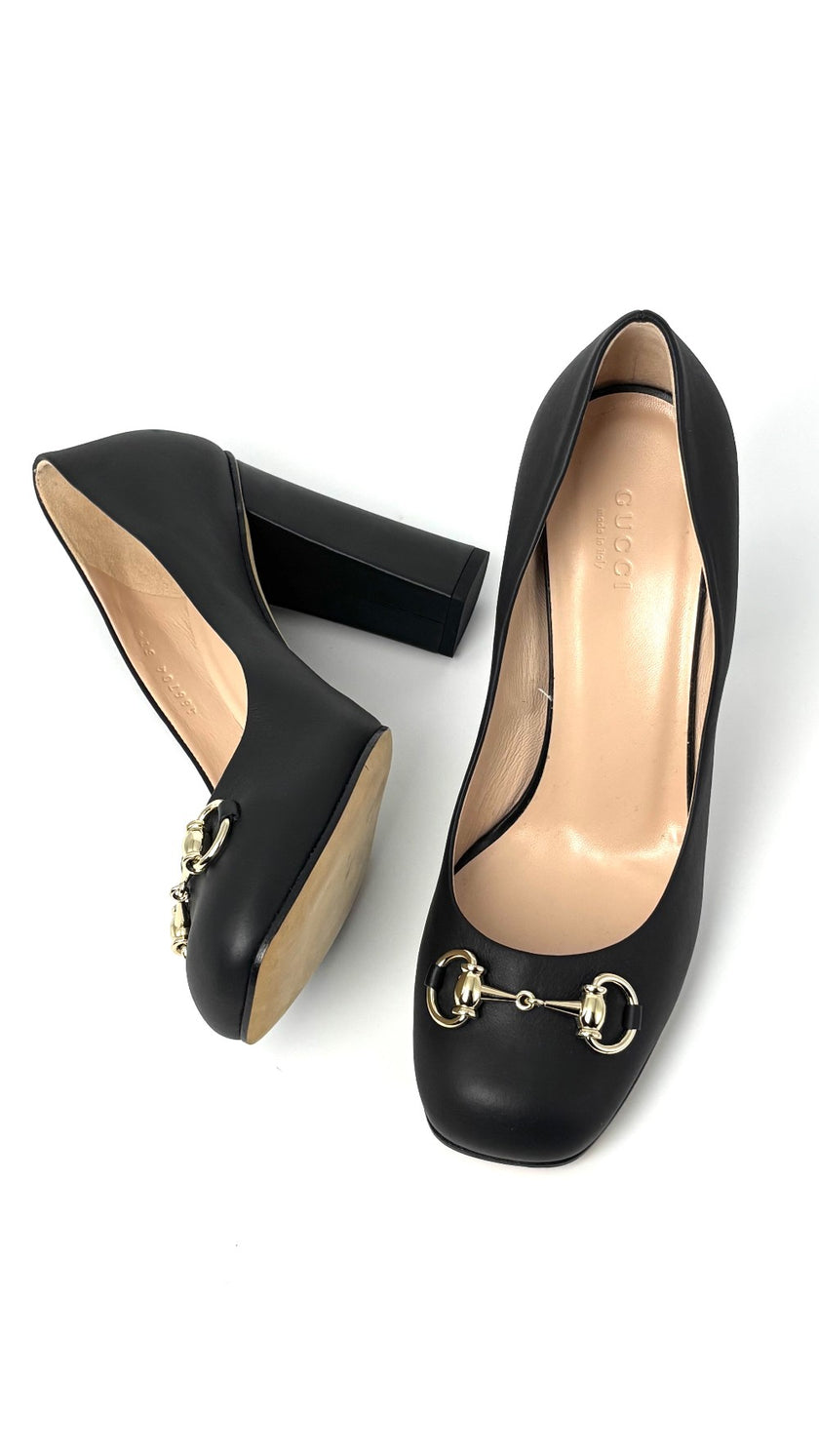 Brand New. Gucci Horsebit Heels Black. 37.5|8943